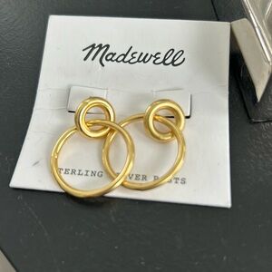 Madewell Double Hoop Earrings in Vintage Gold Silver Posts